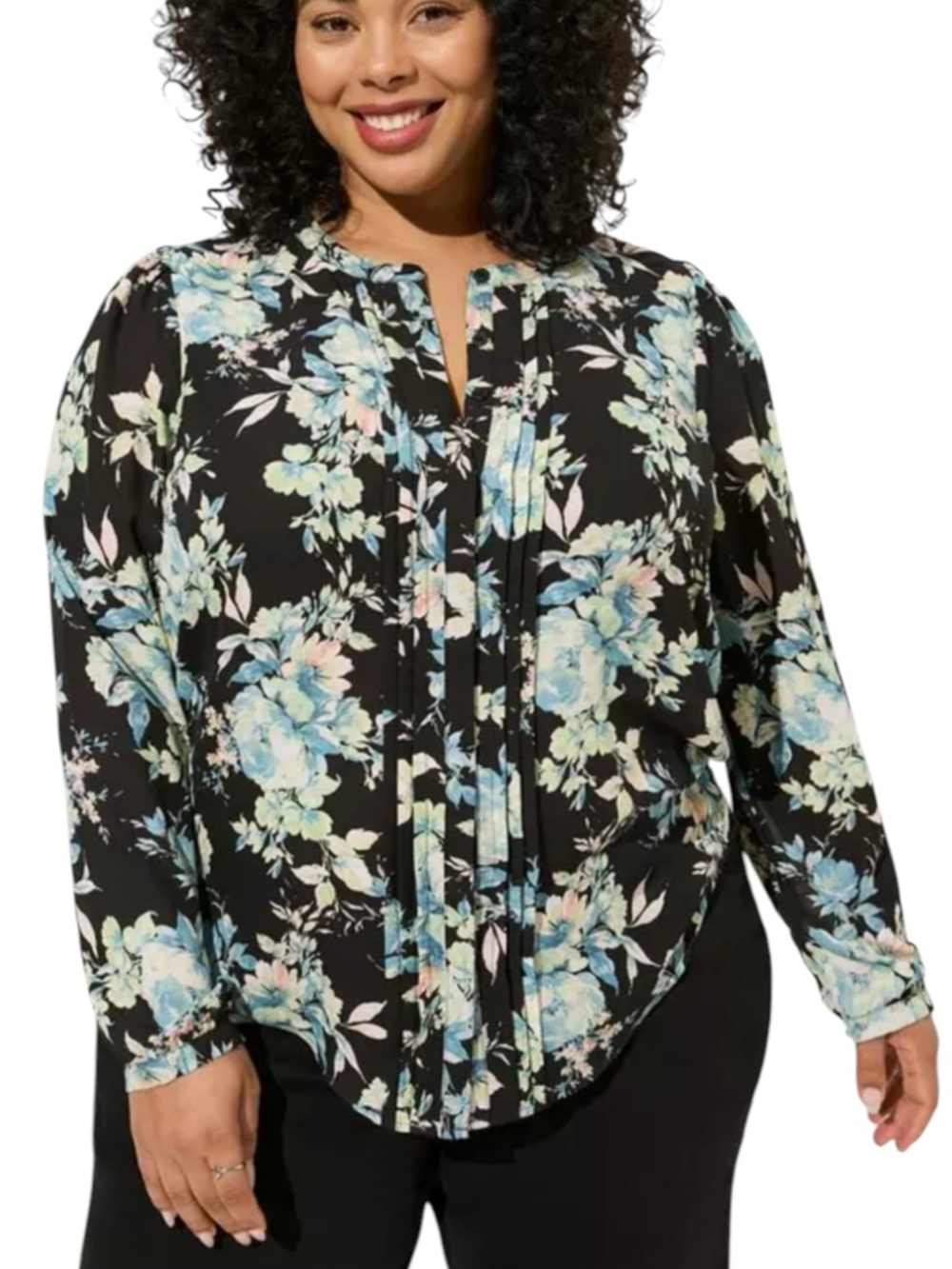 Torrid Black Floral Pleated Blouse